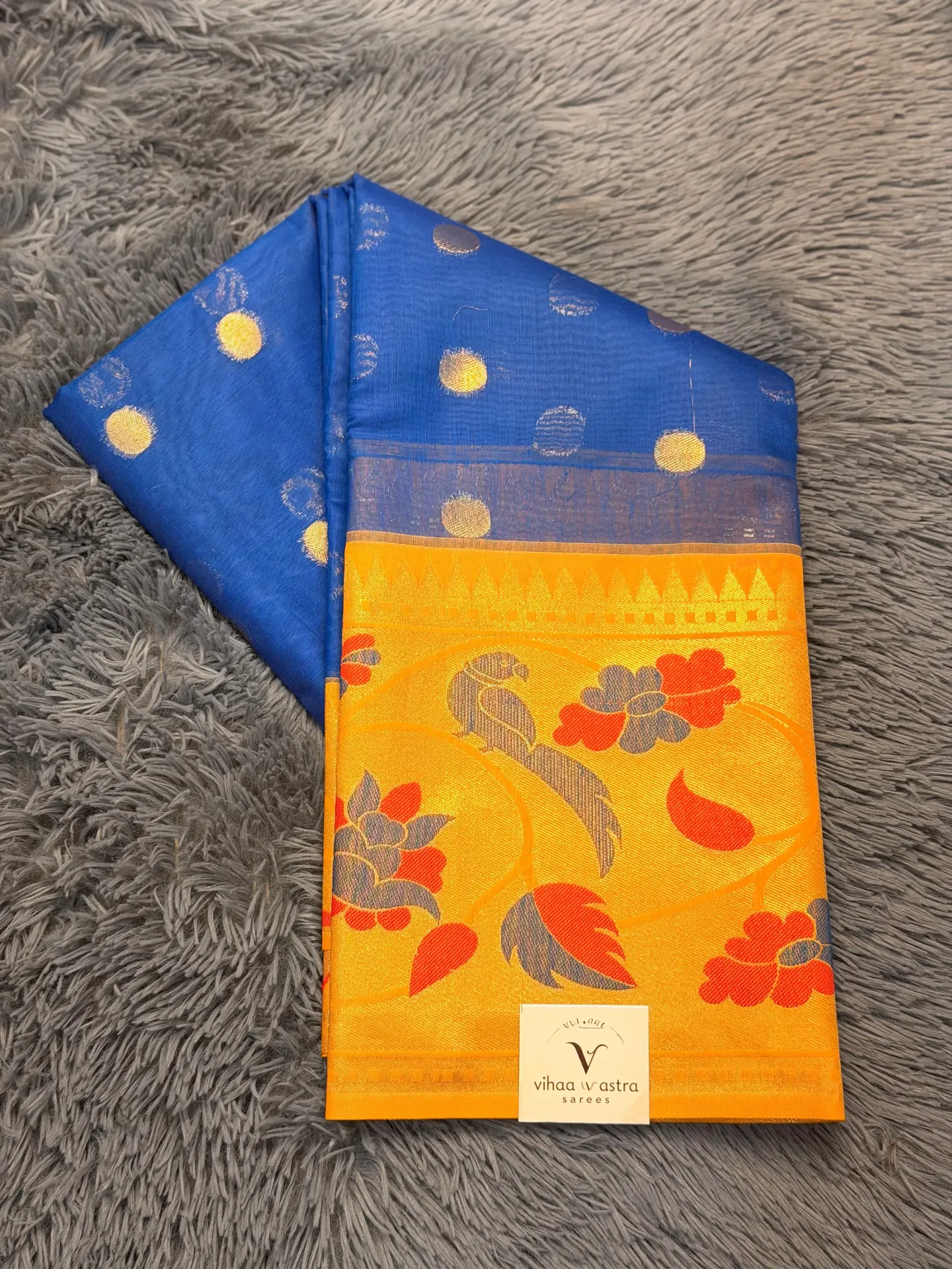 VV1999 Dark Blue With Yeloow Border Kota Paithani Saree