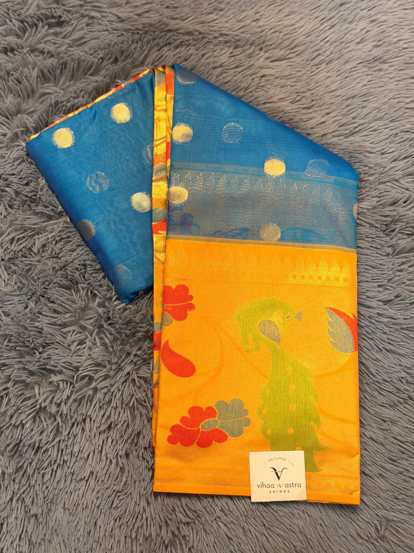 VV1999 Sky Blue With Gold Border Kota Paithani Saree