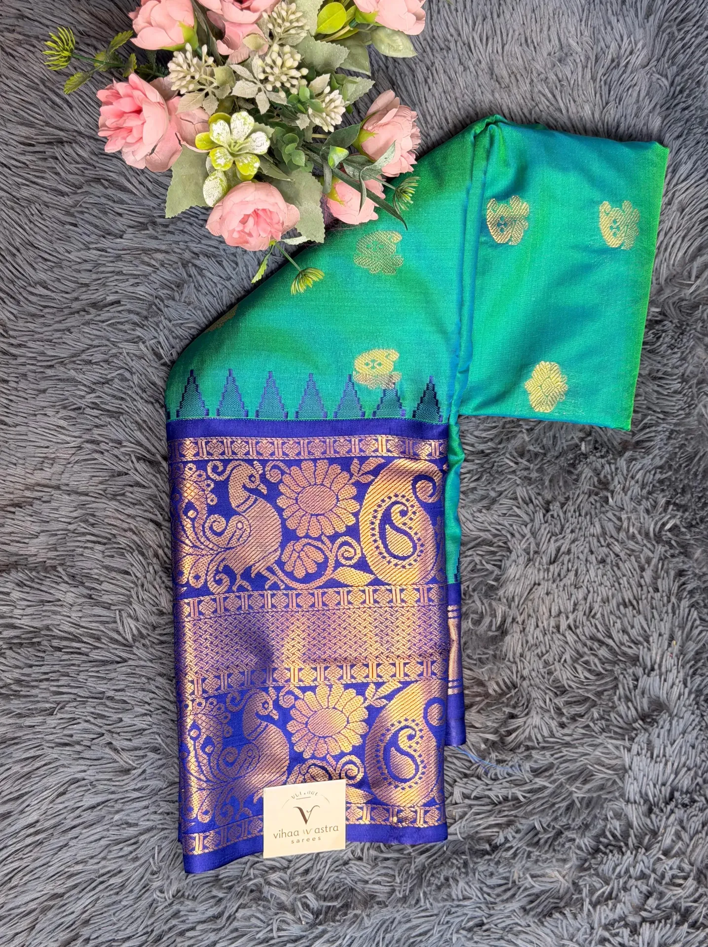 VV2499 Turquoise Blue With Dark Blue Border Semi Gadwal Saree