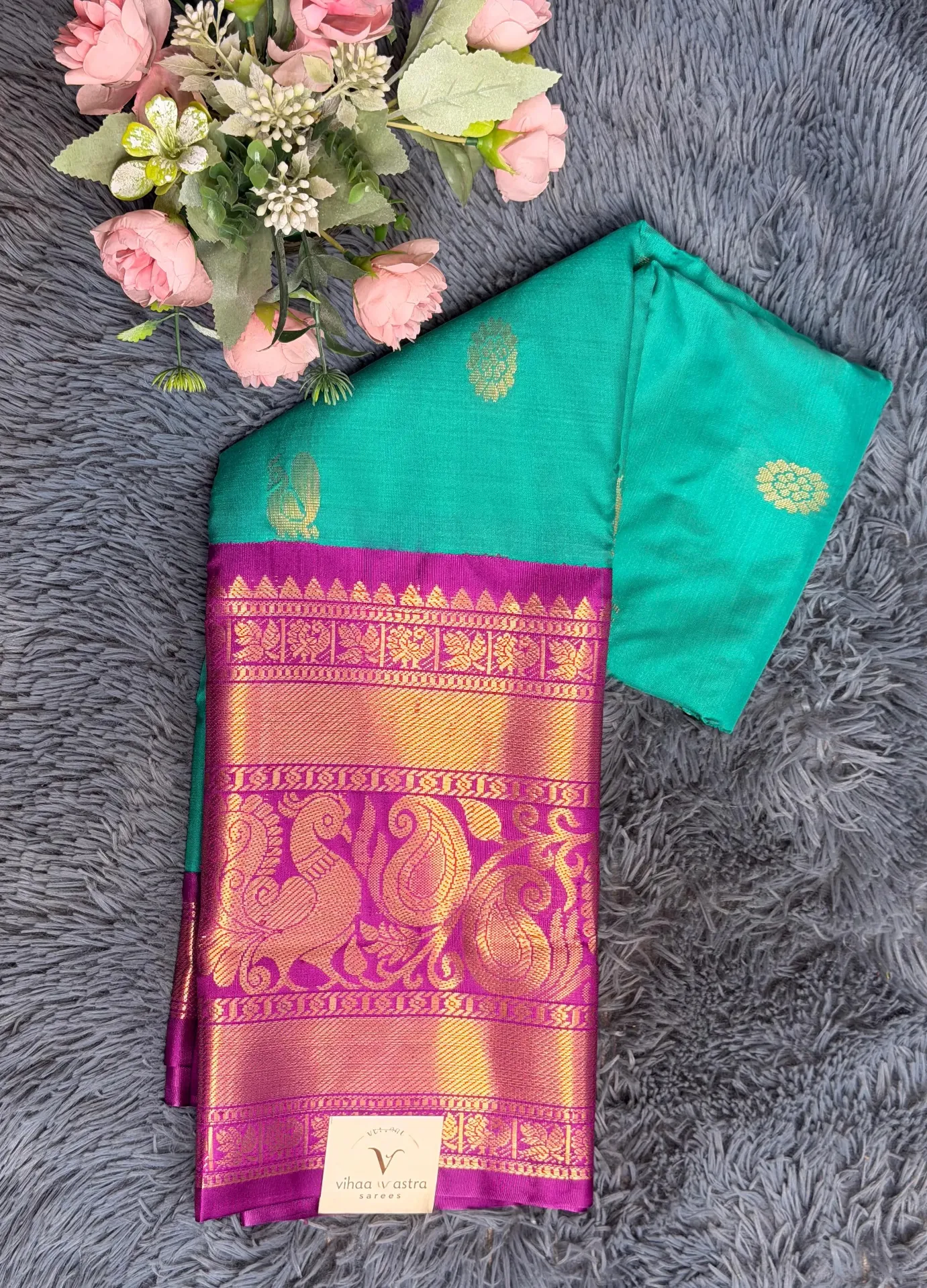 VV2499 Sky Blue Body With Hot Pink Border Semi Gadwal Saree