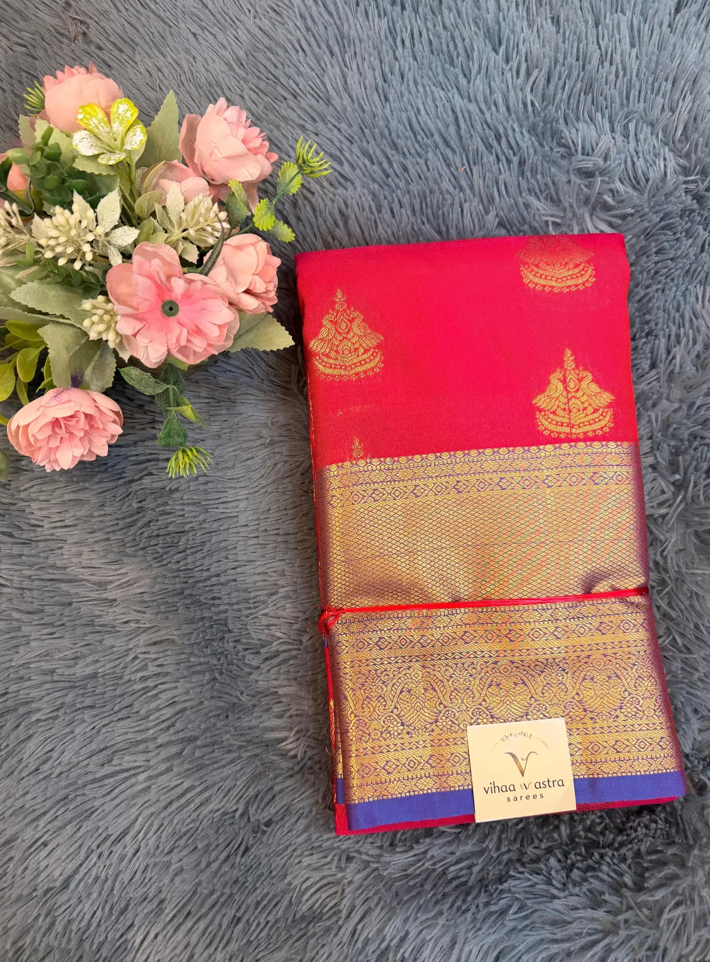 VV3499 Pink Body With Voilet Border Semi Kanchipattu Saree