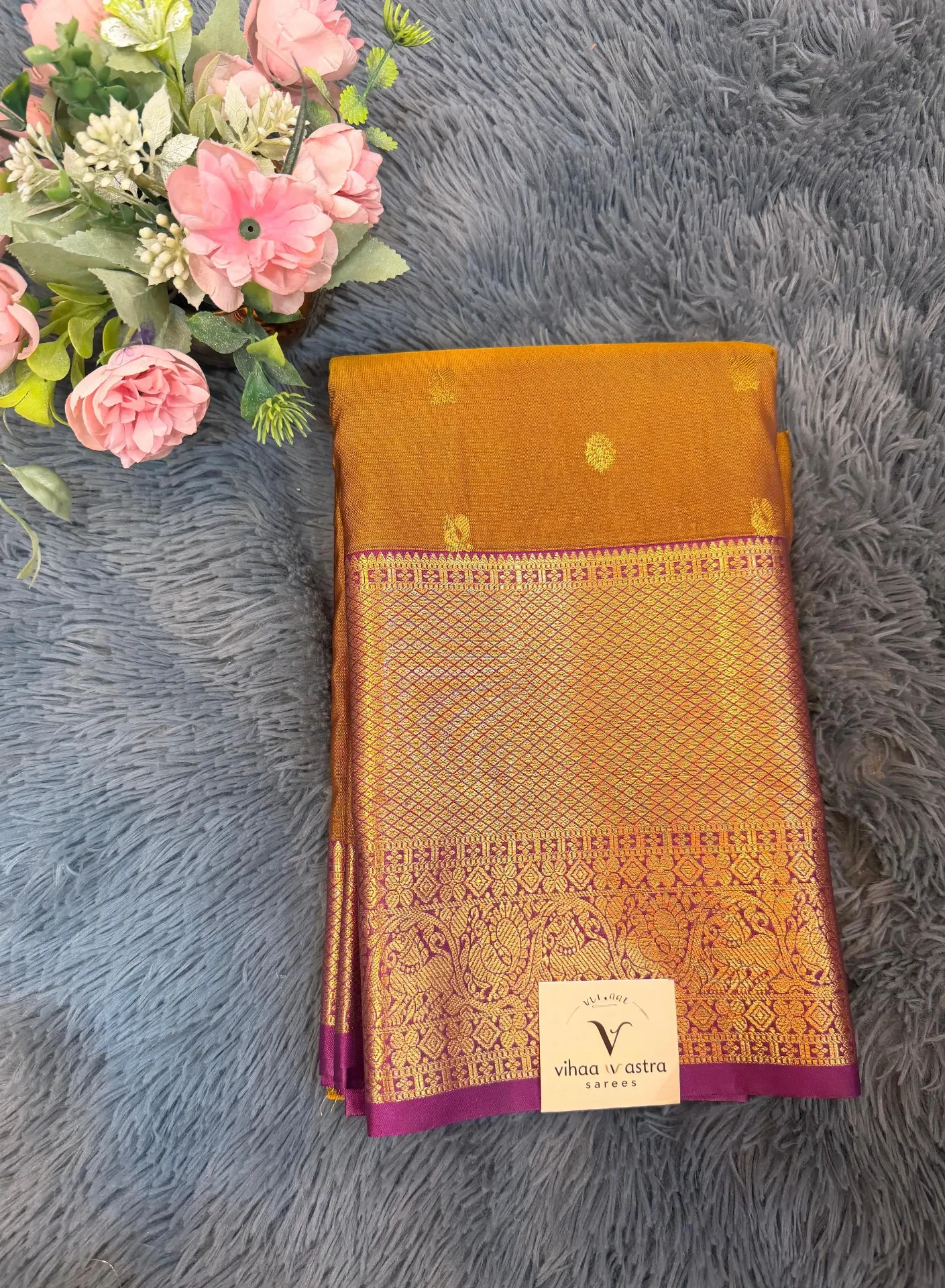 VV3499 Brown Body With Hot Pink Border Semi Kanchipattu Saree