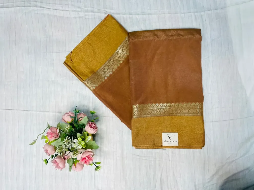 Orange And Mustard Yellow Colour Banaras Soft Silk Saree