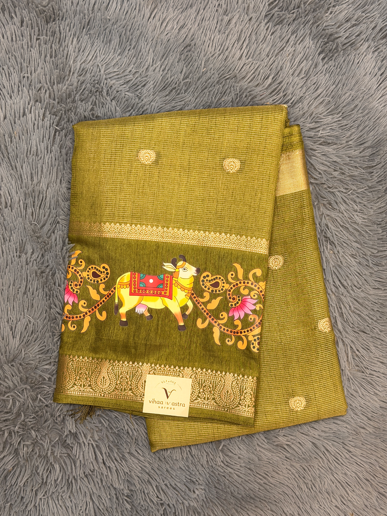 Tanjoor painting saree VV1599 (Green)