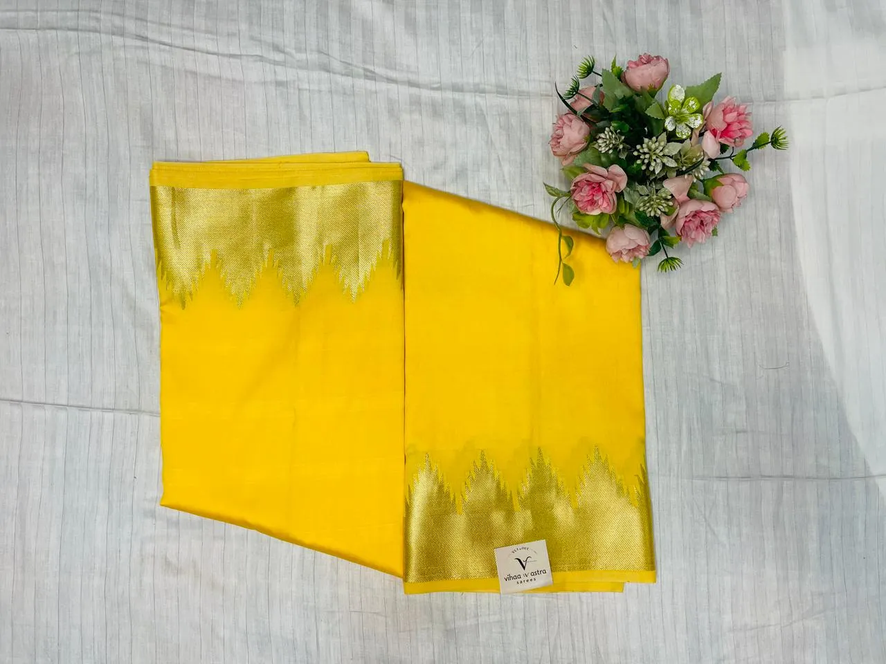 VVS115 Yellow Colour Banaras Soft Silk Saree