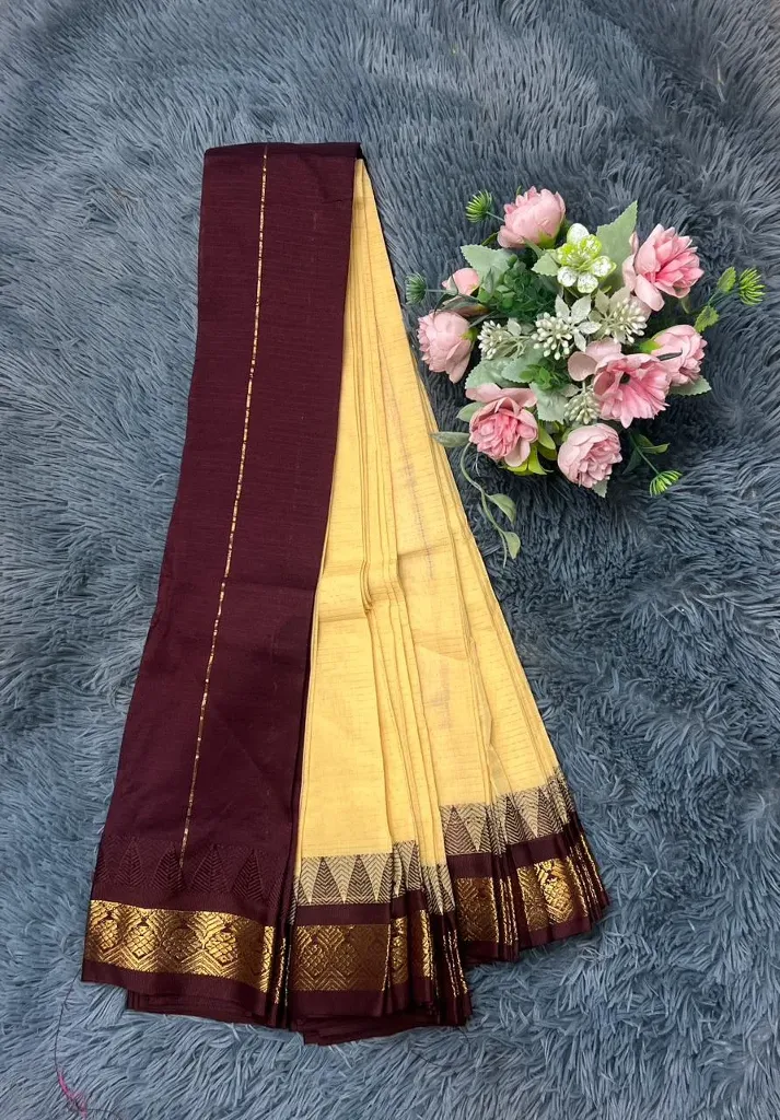 Cream Colour Body With Maroon Border Cotton Saree